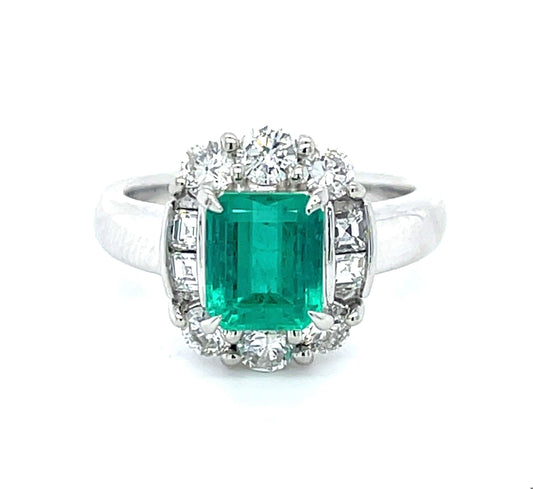 1.56ct Colombian Emerald (No Cert) .88ct Diamond Platinum Ring