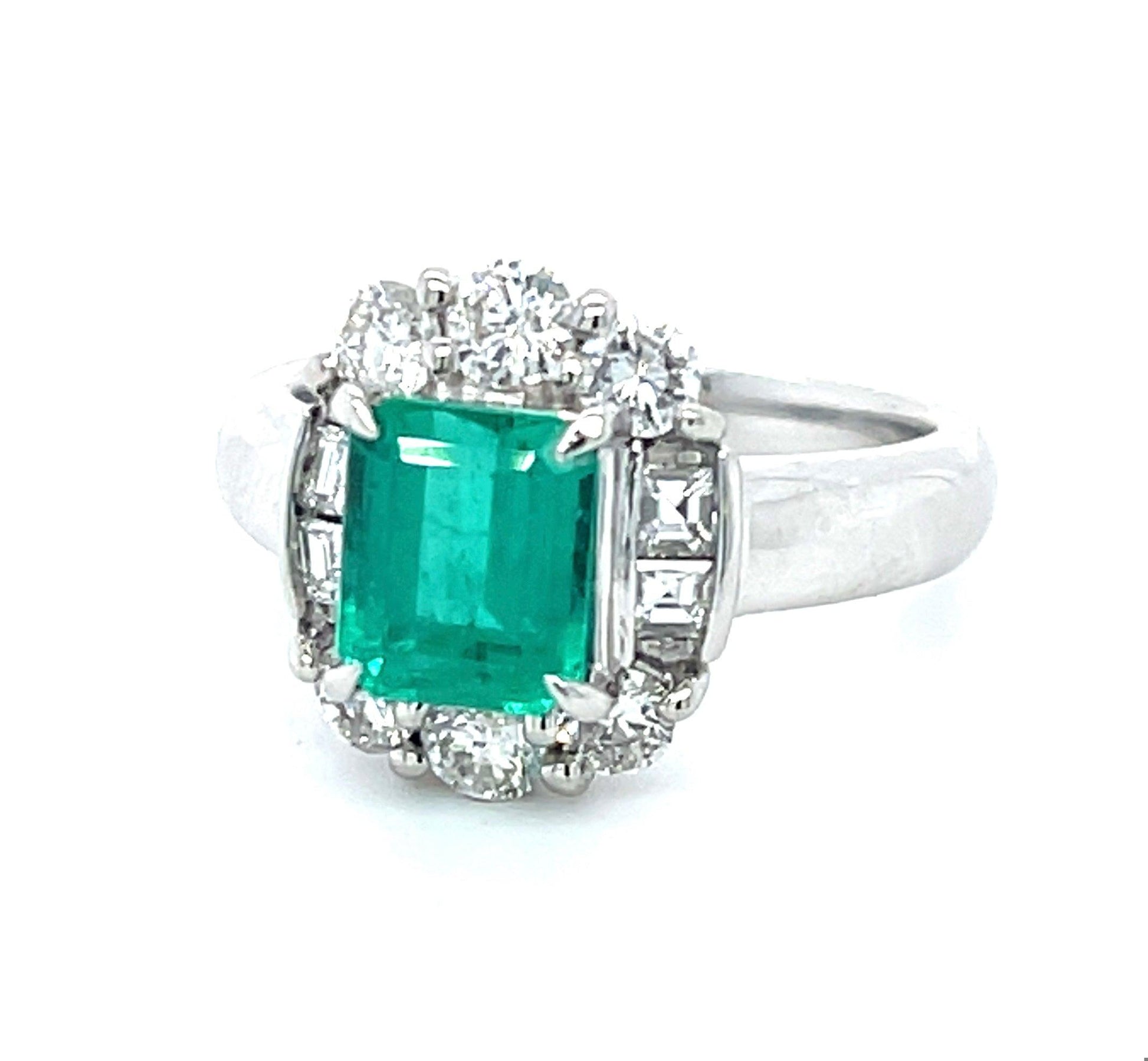 1.56ct Colombian Emerald (No Cert) .88ct Diamond Platinum Ring