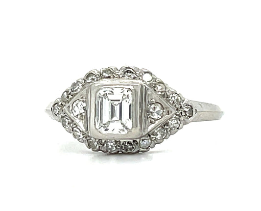 Original Art Deco .55ct Emerald Cut Diamond PT Vintage Ring (c 1930s)