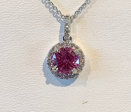 14KW Pink Sapphire &  Diamond Pendant 1.03ct(sap) 0.16ct twt(dia)
