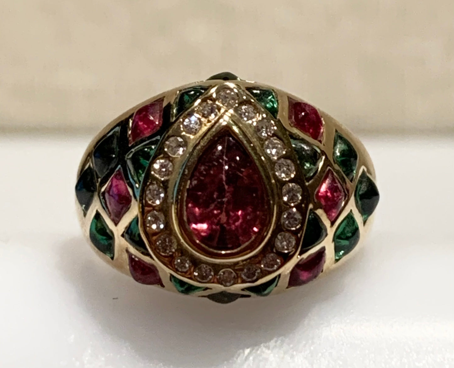 18K Tourmaline &  Diamond Ring 8gr 2.00ct(tm) 0.24ct twt(dia) ESTATE  Size 6