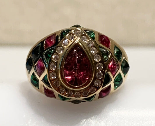 18K Tourmaline &  Diamond Ring 8gr 2.00ct(tm) 0.24ct twt(dia) ESTATE  Size 6