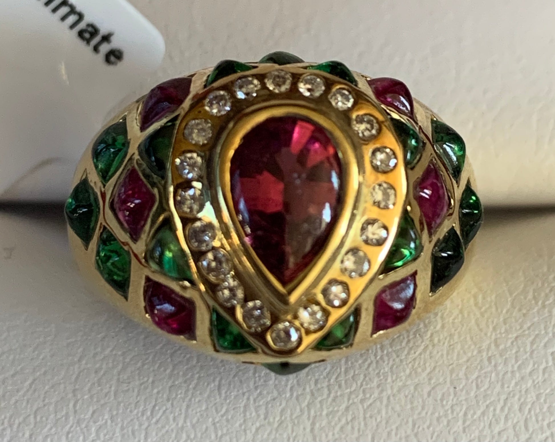 18K Tourmaline &  Diamond Ring 8gr 2.00ct(tm) 0.24ct twt(dia) ESTATE  Size 6