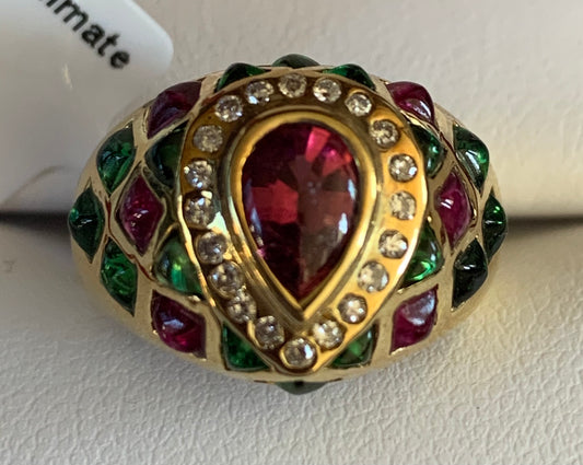 18K Tourmaline &  Diamond Ring 8gr 2.00ct(tm) 0.24ct twt(dia) ESTATE  Size 6