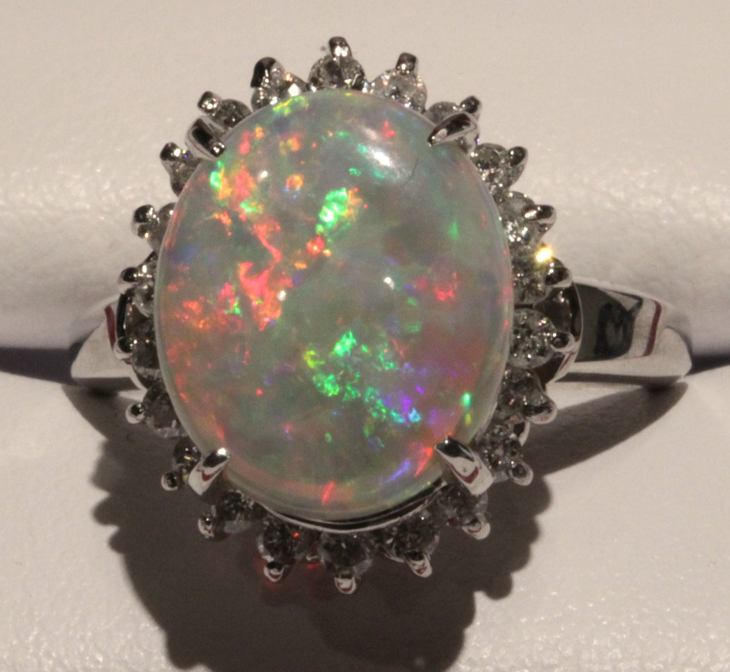 Estate  3.17ct Australian  Fire Opal &  0.48ctw Diamond PT Ring Circa 1970s