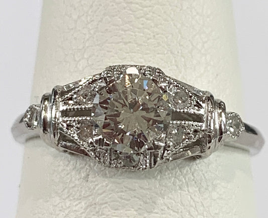 PT European Diamond Ring 0.57ct(dia) ESTATE Size 6.50 .08ct(s Dia)