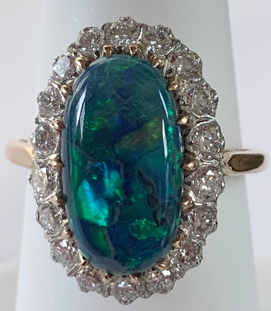 PT Black Australian Opal & Diamond Ring 6.1gr 4.11ct(op) 0.90ct twt(dia)