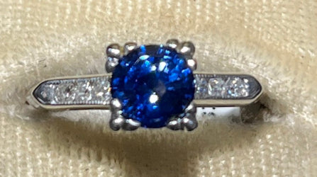 1.25ct Sapphire .18ct Diamond PT Ring (Vintage 1940s) 5.75 Size