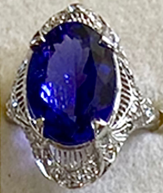 Art Deco 7.22ct Tanzanite .66ct Diamond PT Ring (Vintage 1930s)
