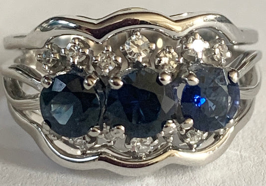 14KW Sapphire &  Diamond Ring 5.1gr 1.16ct(sap) 0.22ct twt(dia)