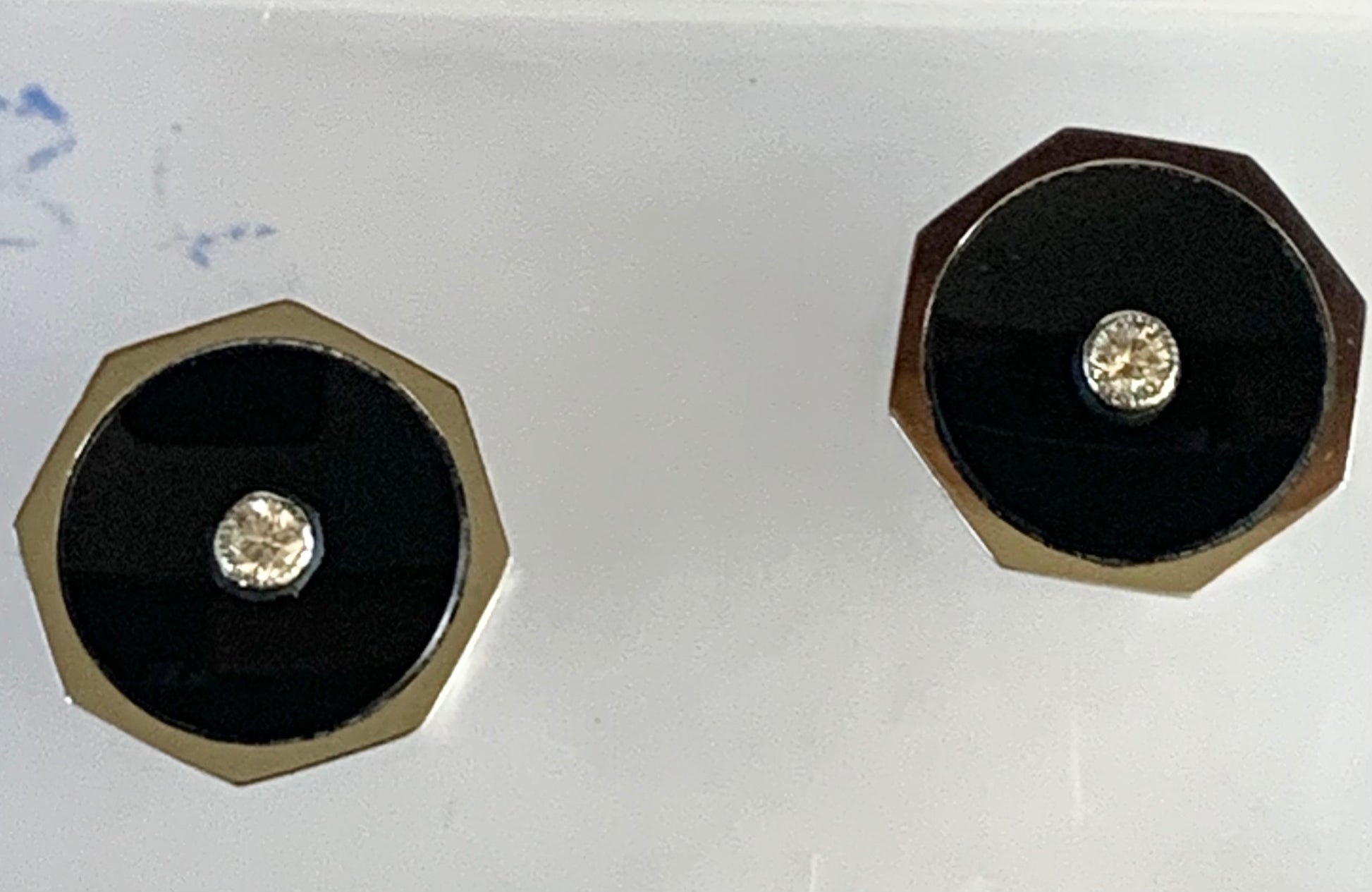 18KW Diamond &  Onyx Art Deco Earrings 3.6gr 0.10ct(dia) Circa 1920s ESTATE