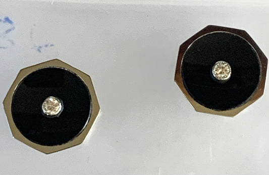 18KW Diamond &  Onyx Art Deco Earrings 3.6gr 0.10ct(dia) Circa 1920s ESTATE