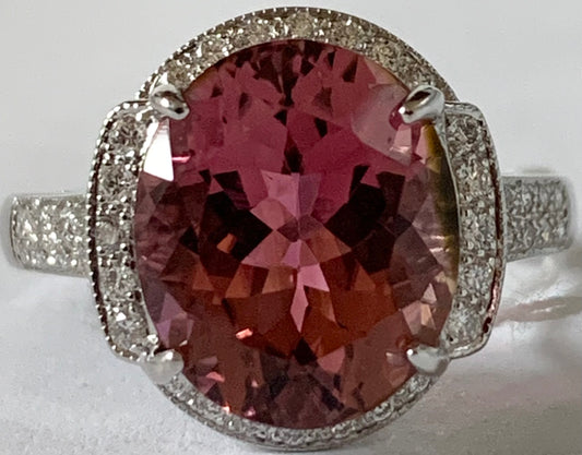 Pink Tourmaline &  Diamond Ring 5.1gr 4.87ct(tm) 0.27ct twt(dia)