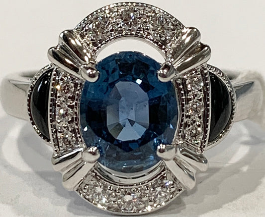14KW Sapphire &  Diamond Ring 4.8gr 1.71ct(sap) 0.15ct twt(dia) ESTATE  Size 6.7