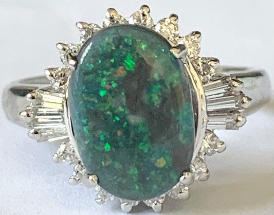 PT Black Australian Opal & Diamond Ring 5.2gr 1.55ct(op) 0.39ct twt(dia)