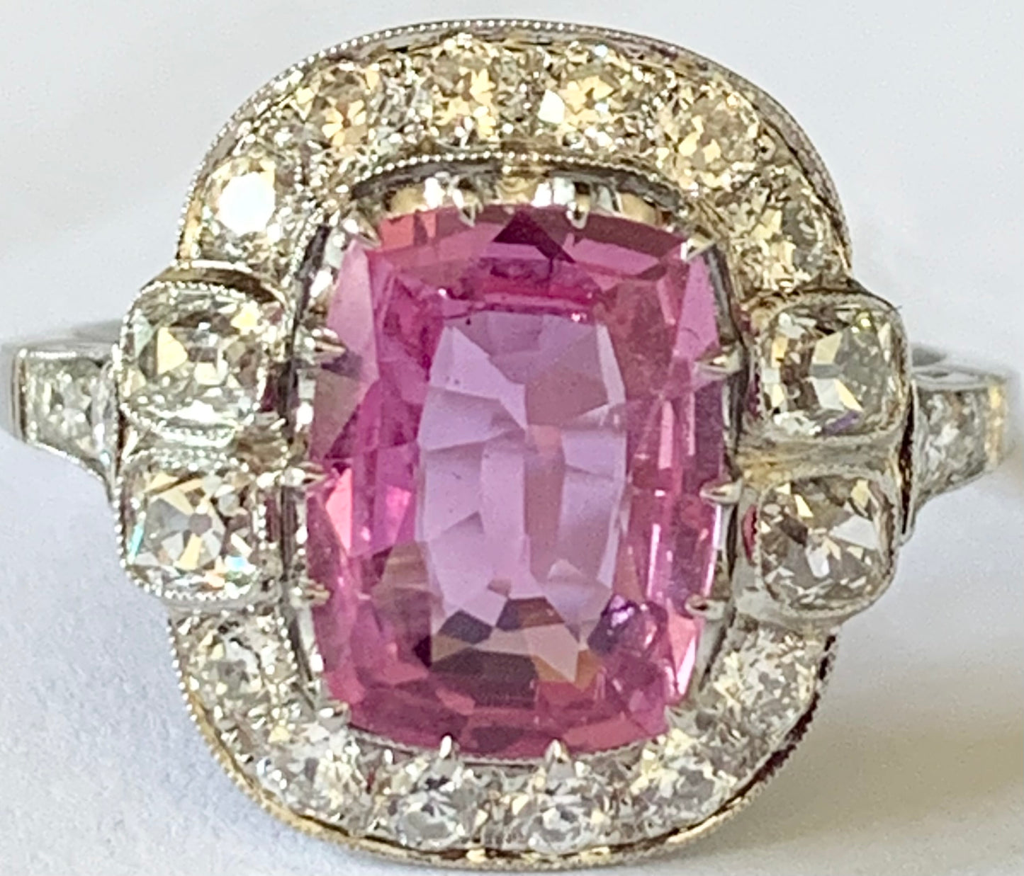 2.22ct Pink Sapphire .66ct (4 Old Mine Dia) PT Ring .65ct SD