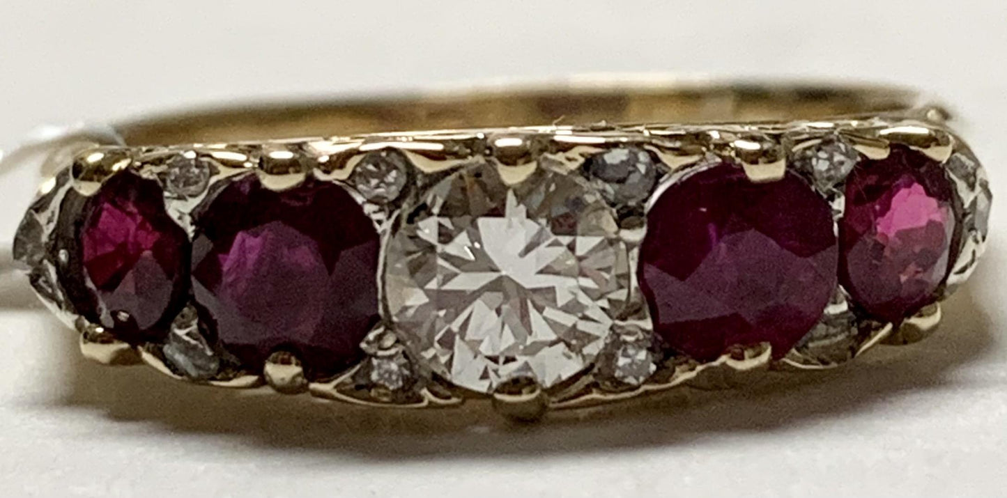 Art Deco 1.04ct Ruby .30ct Center Diamond 18KY Ring (Antique 1920s) .16ct SD
