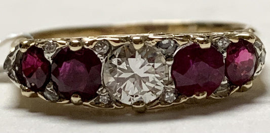 Art Deco 1.04ct Ruby .30ct Center Diamond 18KY Ring (Antique 1920s) .16ct SD