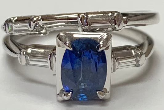 .92ct Sapphire & 0.24ctw Diamond 18KY White Gold 4.60gr Ring Circa 1950s