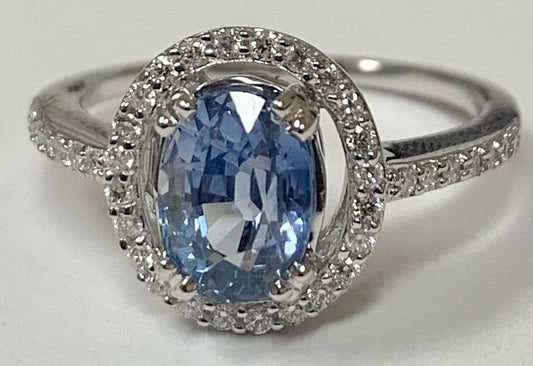 14KW No Heat Sapphire (No Cert) Diamond Ring 3.2gr 1.97ct(sap) 0.24ct twt(dia)