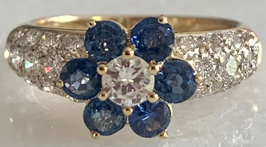 .86ct Sapphire & 0.91ctw Diamond 18KY 3.70gr Ring Size 5.50