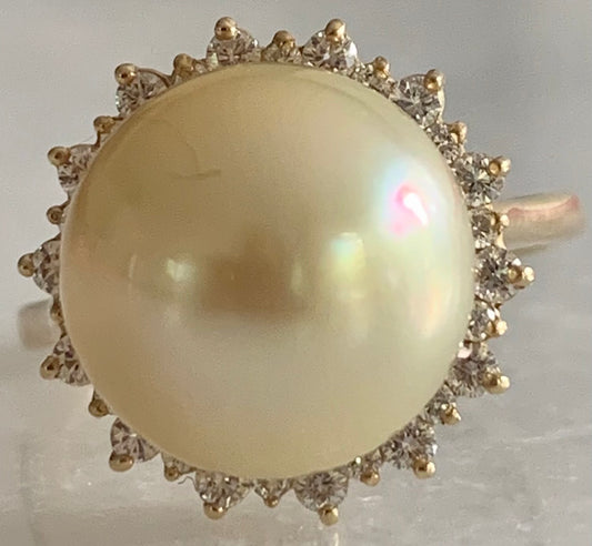 18K South Sea Pearl &  Diamond Ring 6.4gr 0.32ct twt(dia) 11.70mm