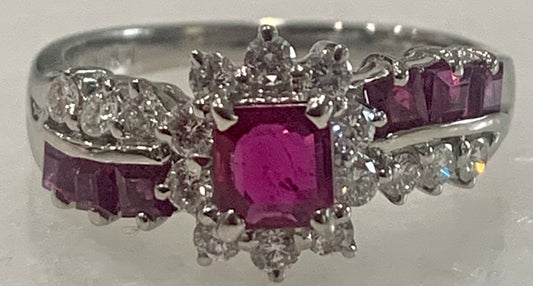 PT Ruby & Diamond Ring 6.2gr 0.44ct(rby) 0.41ct twt(dia) Circa 1970s