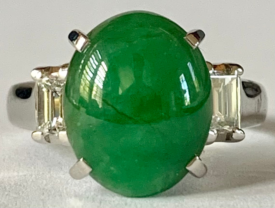 4.25ct Jade & 0.44ct Diamond Estate Ring Size 6
