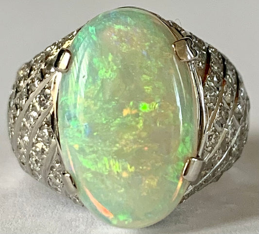 PT Australian Opal & Diamond Ring 16.8gr 4.21ct(op) 1.24ct twt(dia) Circa 1970s