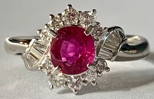 PL Ruby &  Diamond Ring 4.5gr 0.83ct(rby) 0.34ct twt(dia) Circa 1970s