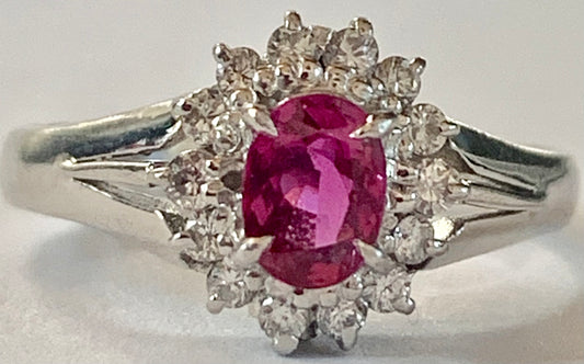 PT Ruby & Diamond Ring 4.6gr 0.46ct(rby) 0.18ct twt(dia) Circa 1970s