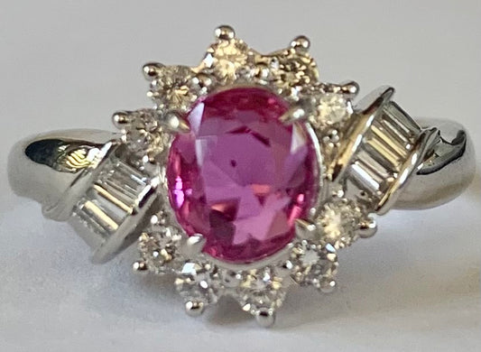 1.39ct Pink Sapphire .39ct Diamond PT Ring ESTATE Size 6