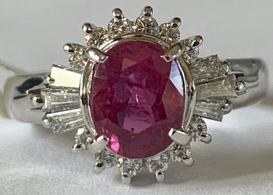 PT Ruby & Diamond Ring 1.33ct(rby) 0.38ct twt(dia) Circa 1970s 5.7g 6 Size
