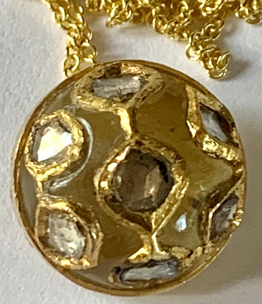 1.00ct Diamond Rose-cut 20K Yellow Gold 5.90gr Estate Pendant Crystal Polki
