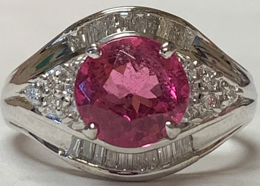 PT Tourmaline & Diamond Ring 8.3gr 1.95ct(tm) 0.46ct twt(dia) Circa 1970s