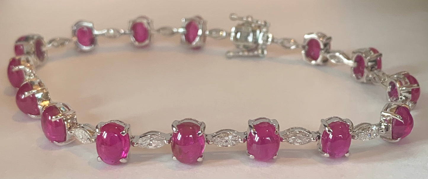 18KW Burma Ruby Bracelet 12.3gr 13.00ct(rby) 1.35ct(dia) Gia Heated Minor