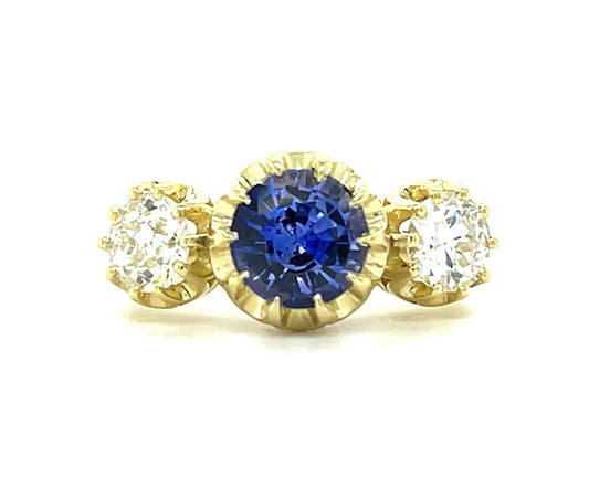 1.78ct Sapphire .48ct GIA Old European Cut Diamond H SI1 .51ct GIA Old European