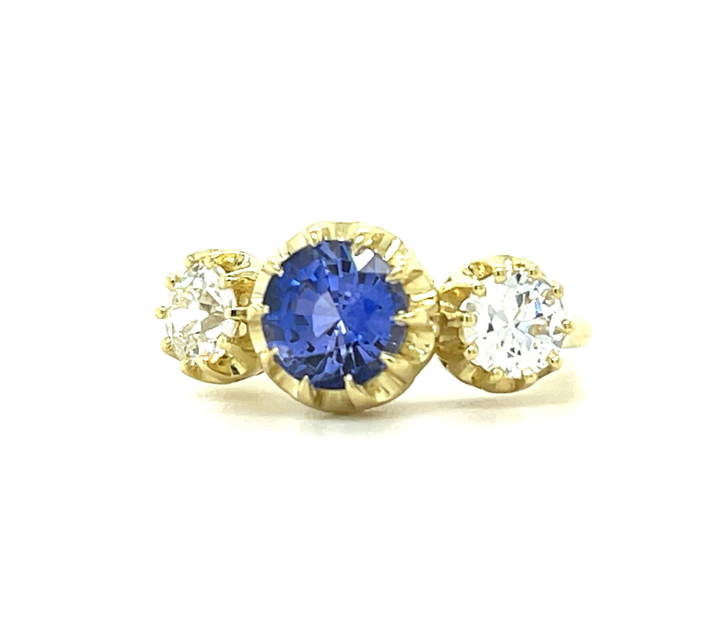 1.78ct Sapphire .48ct GIA Old European Cut Diamond H SI1 .51ct GIA Old European