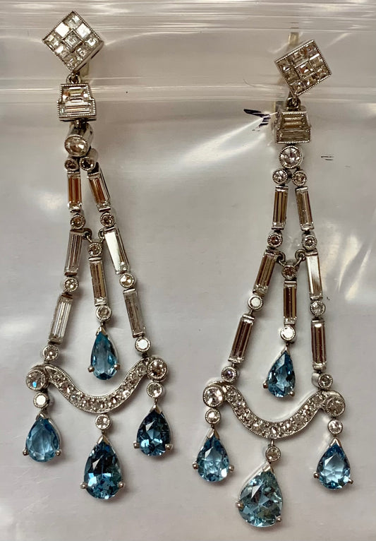 PL Aquamarine &  Diamond Earrings Handmade 14.6gr 3.50ct(aq) 4.75ct twt(dia) EST