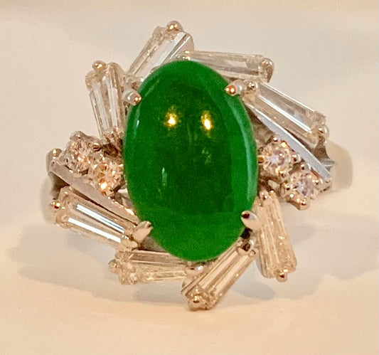 PT Jade & Diamond Ring 6.2gr 1.40ct(ja) 0.73ct twt(dia) Circa 1970s
