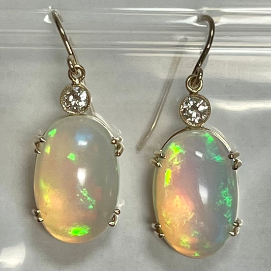 14K Opal &  Diamond Earrings 6.2gr 15.73ct(op) 0.35ct twt(dia) Length 1 6/16