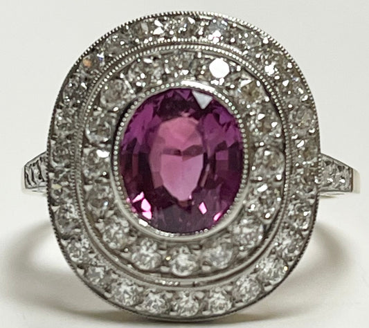 PT18KY Pink Sapphire & Diamond Ring 5.5gr 2.48ct(sap) 1.10ct twt(dia)
