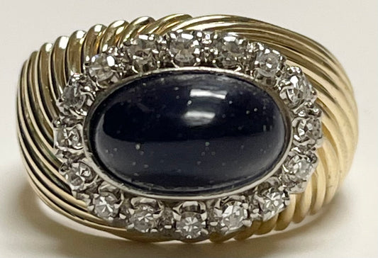 Lapis Lazuli &  0.45ctw Diamond 14KY  10.30gr Ring Circa 1960s