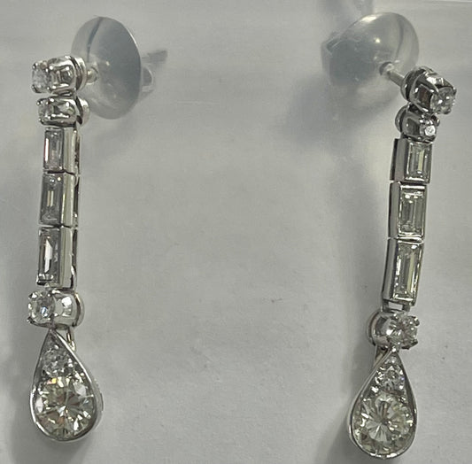 0.80ct Diamond 2 Stones Earrings Sd .90ct Length 1.25