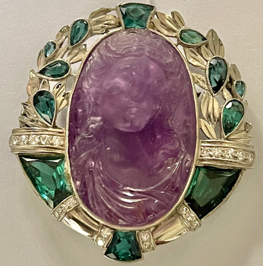 PT Carved Amethyst Green Tourmaline Pendant 23gr 60.00ct(ame) 14.00ct twt(tm)