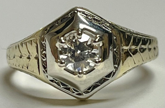 Art Deco .34ct Old European Diamond 14K2T Ring (Vintage 1930s)