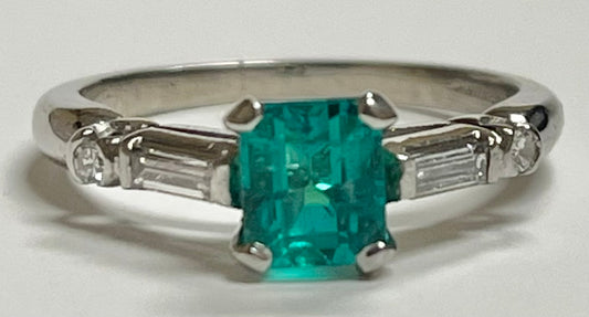 Estate  0.86ct Emerald &  0.24ctw Diamond Ring Circa 1960s Size 6.50