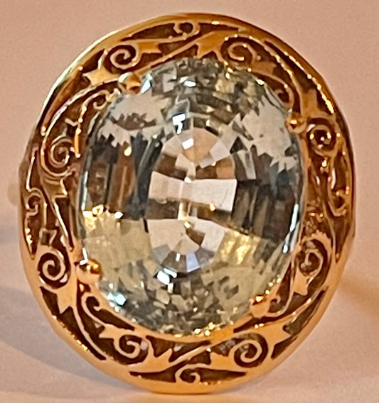 14K Aquamarine Ring 7.9gr 10.00ct(aq) Circa 1940s ESTATE  Size 8