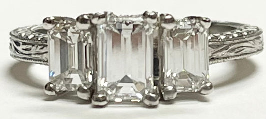 0.74ct D Diamond Emerald-cut Vs1 Ring Sd .81ct