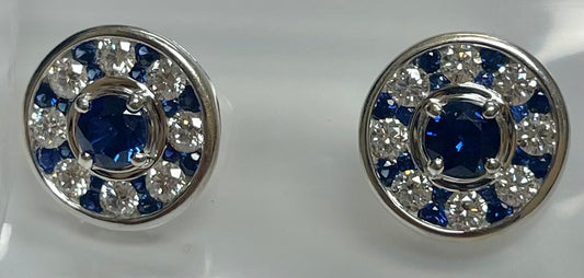 PT Sapphire & Diamond Stud Earrings 7.5gr 1.40ct(sap) 2.20ct twt(dia)